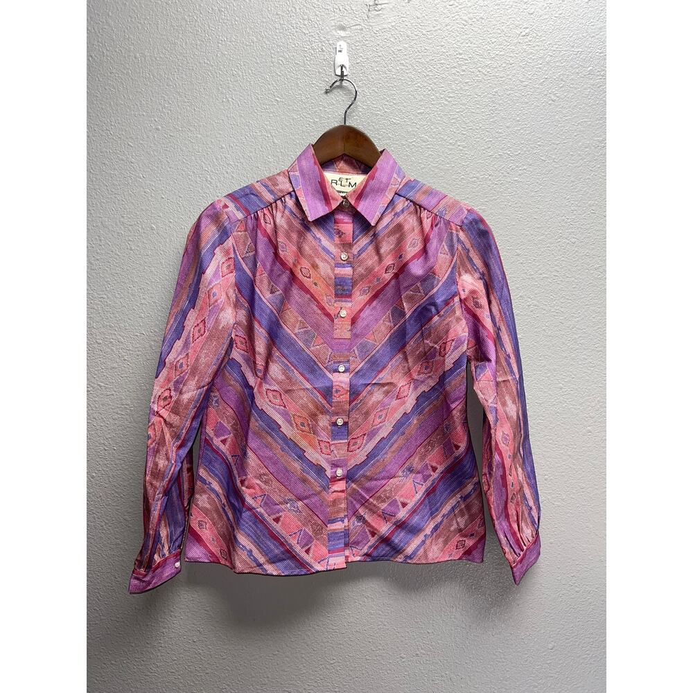 Womens Button Up Shirt RLM USA Made Size 10 Petite Long Sleeve Purple Pink 10